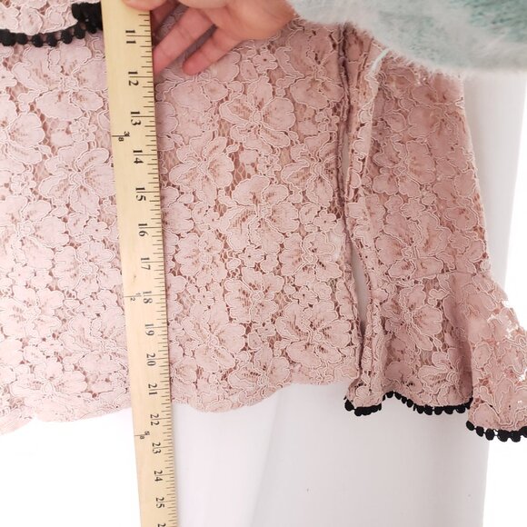 Adiva Dusty Rose Ruffle Floral Lace Pattern Long Sleeve Preppy Blouse Size M - Picture 5 of 10